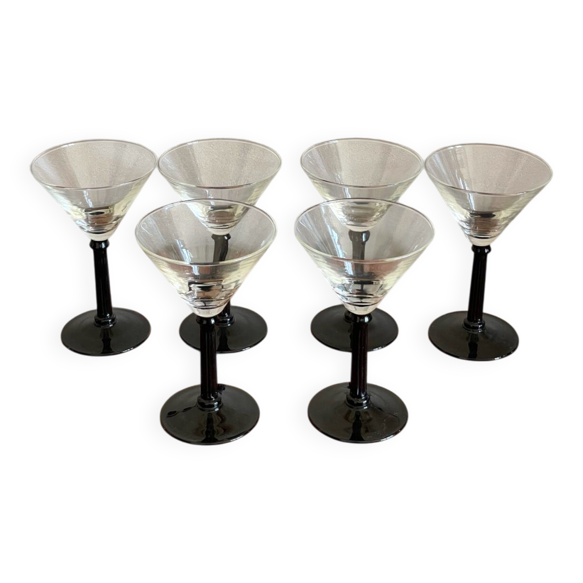 6 black stemmed glasses