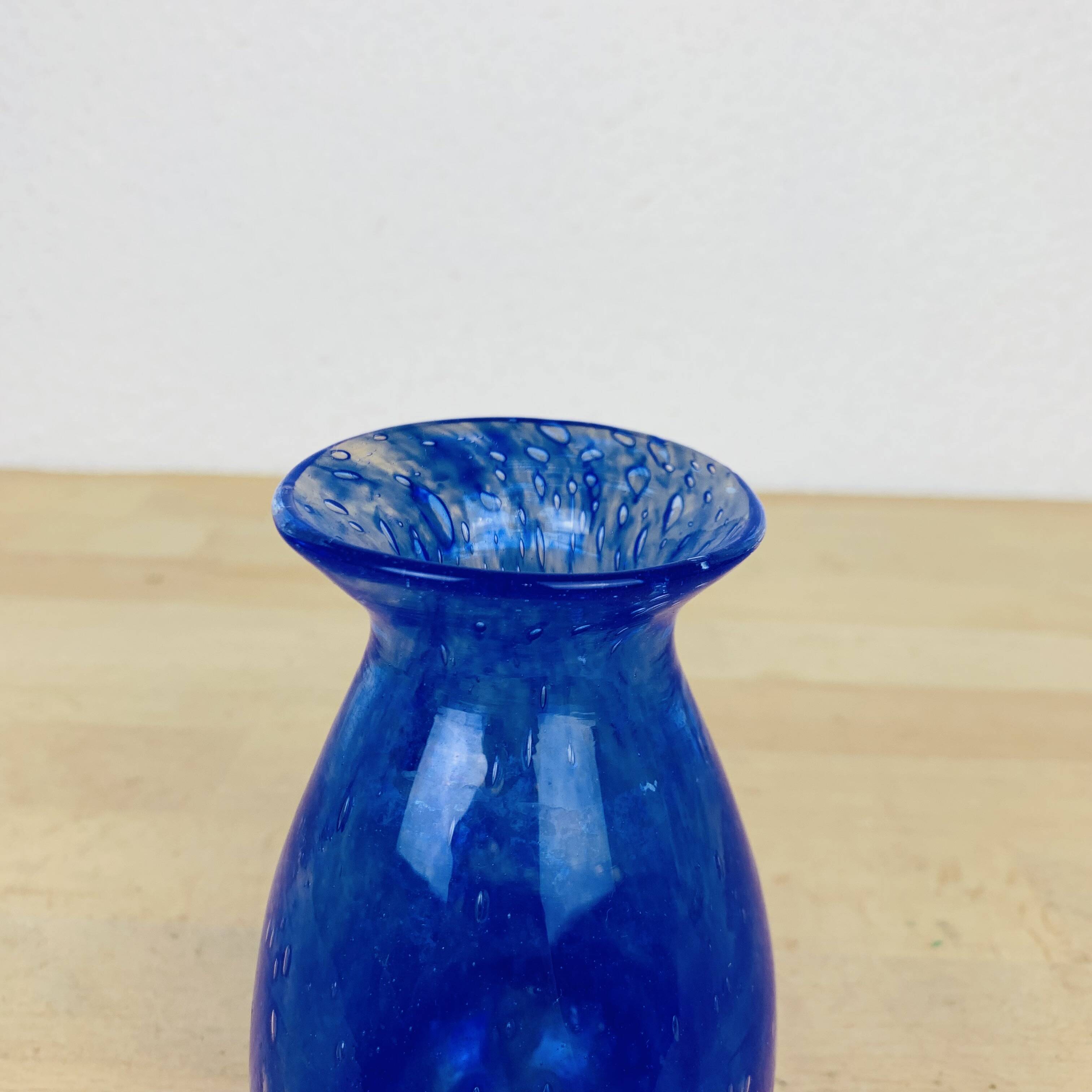 Biot vintage blue bubbled glass vase