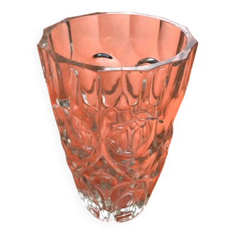 Art Deco Style Faceted Vase Clear Glass Geometric Decor