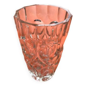 Art Deco Style Faceted Vase Clear Glass Geometric Decor