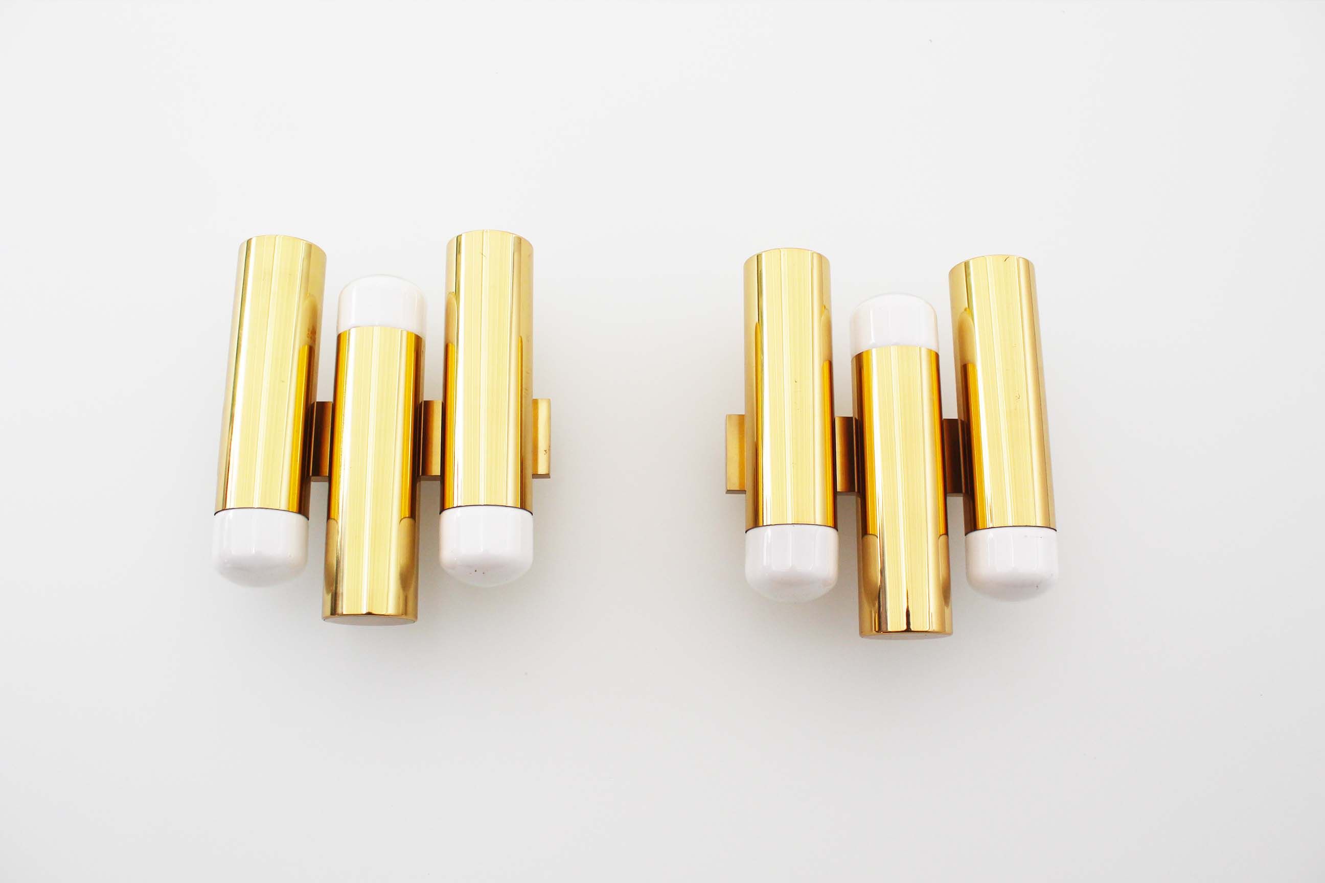 Set of 2 Brass Tubular Sconces Sciolari by SA Boulanger