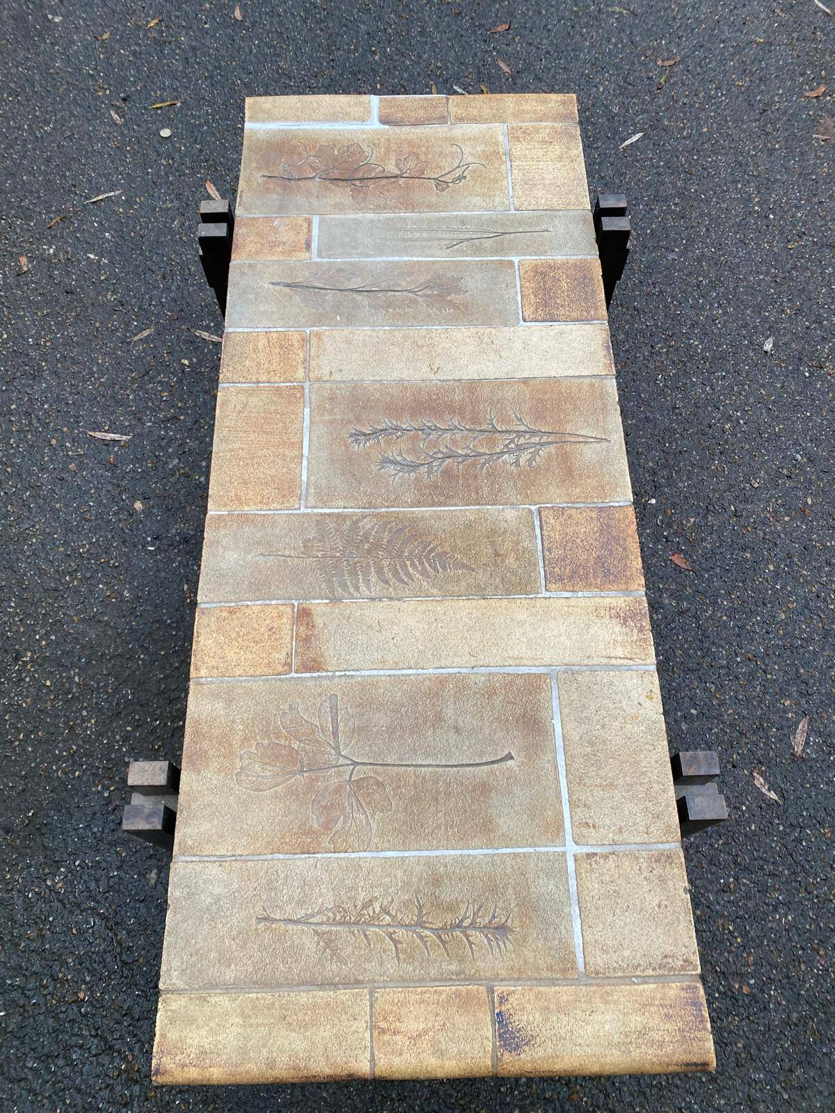 Vintage rectangular coffee table by Roger Capron, ceramic and herbarium design, 120cm