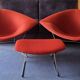 2 Bertoïa Diamond Armchairs + 1 Pouf, Cavalier Cardinal Fabric, Year 1995