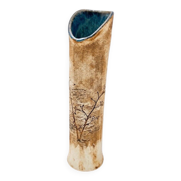 Soliflore asymétrique en grès de Derek Rowe Underground Pottery Australie a