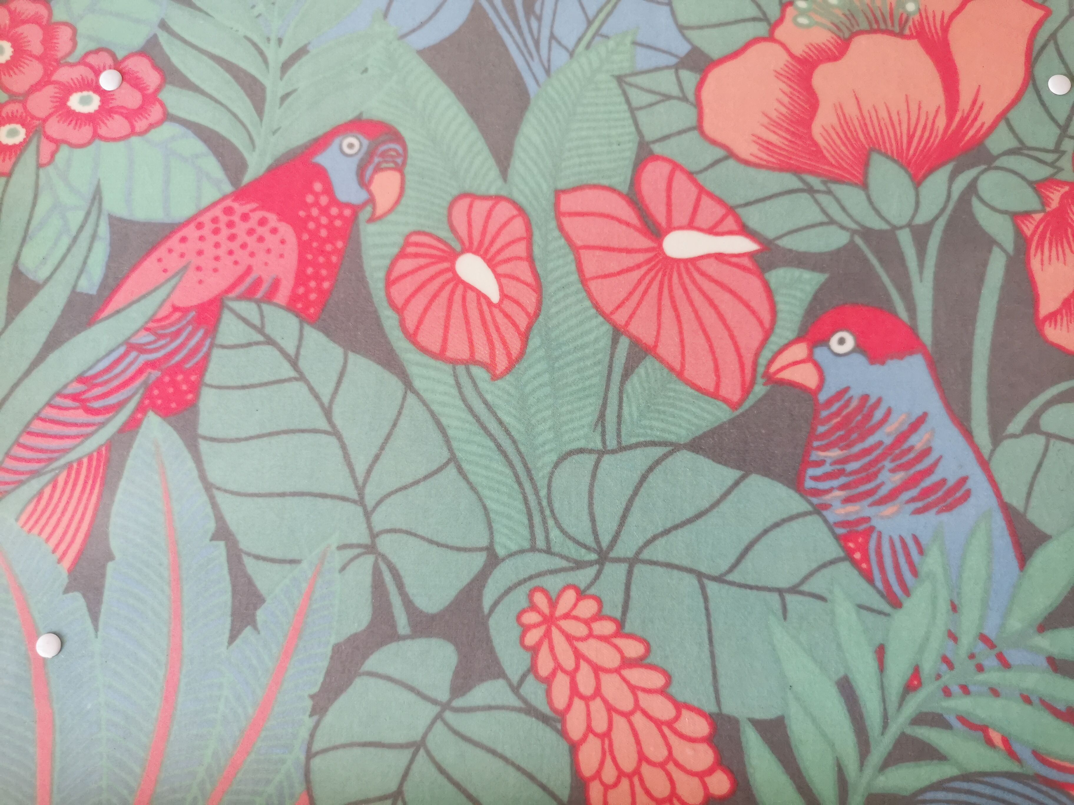 Folding tray parrots and flowers fiber and rattan