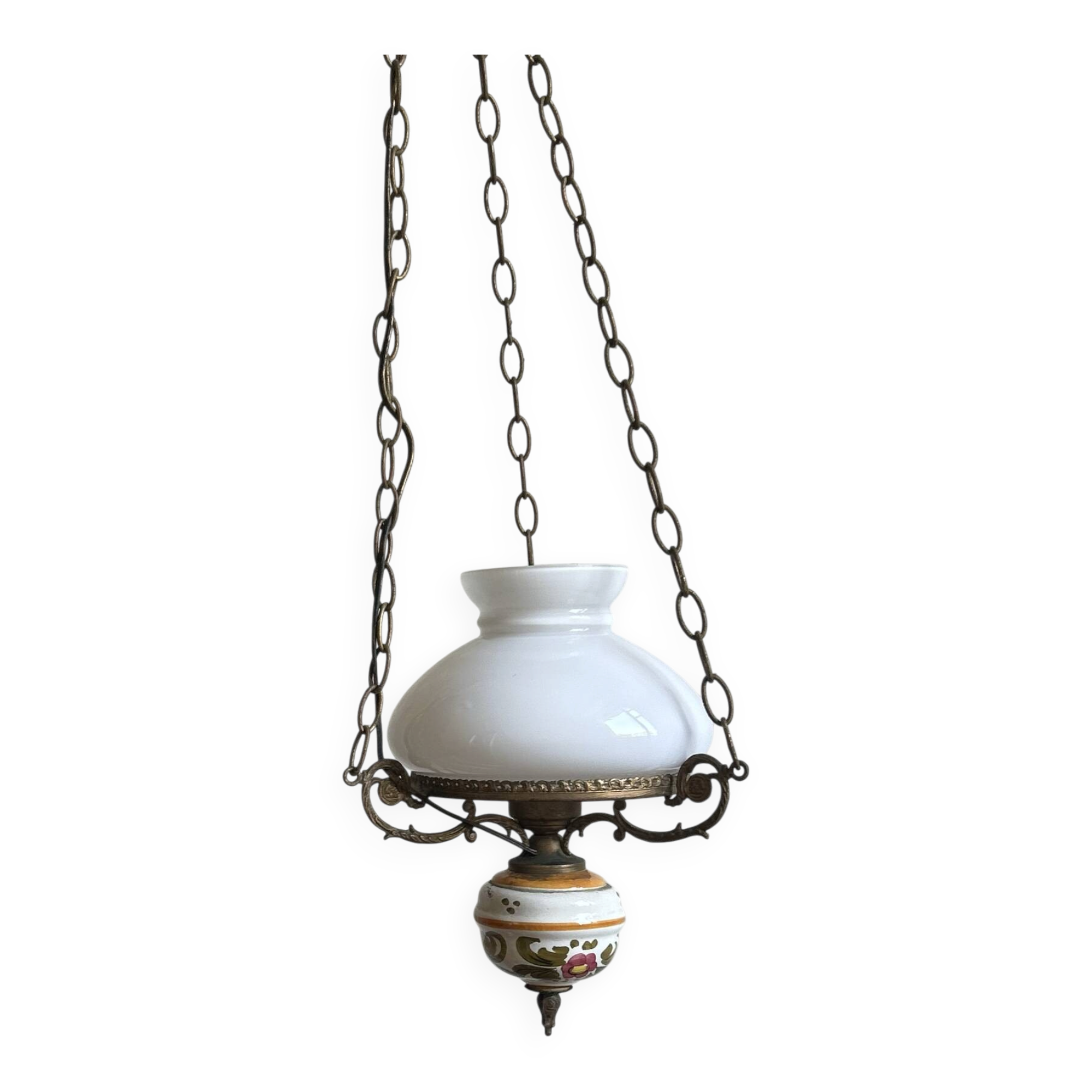 Suspension vintage en faïence et opaline