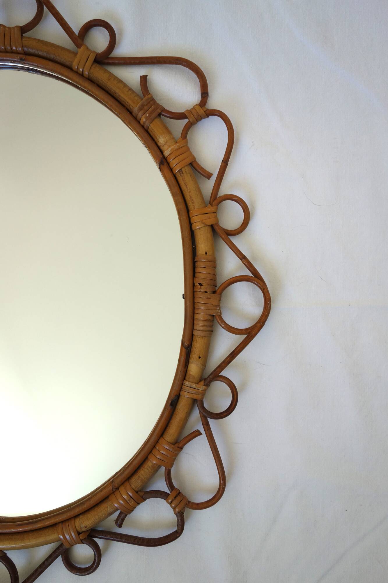 Rare oval bamboo mirror circa 1960