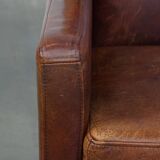 Sheepskin Leather Art Deco Design 2-Seater Sofa with Wooden Details