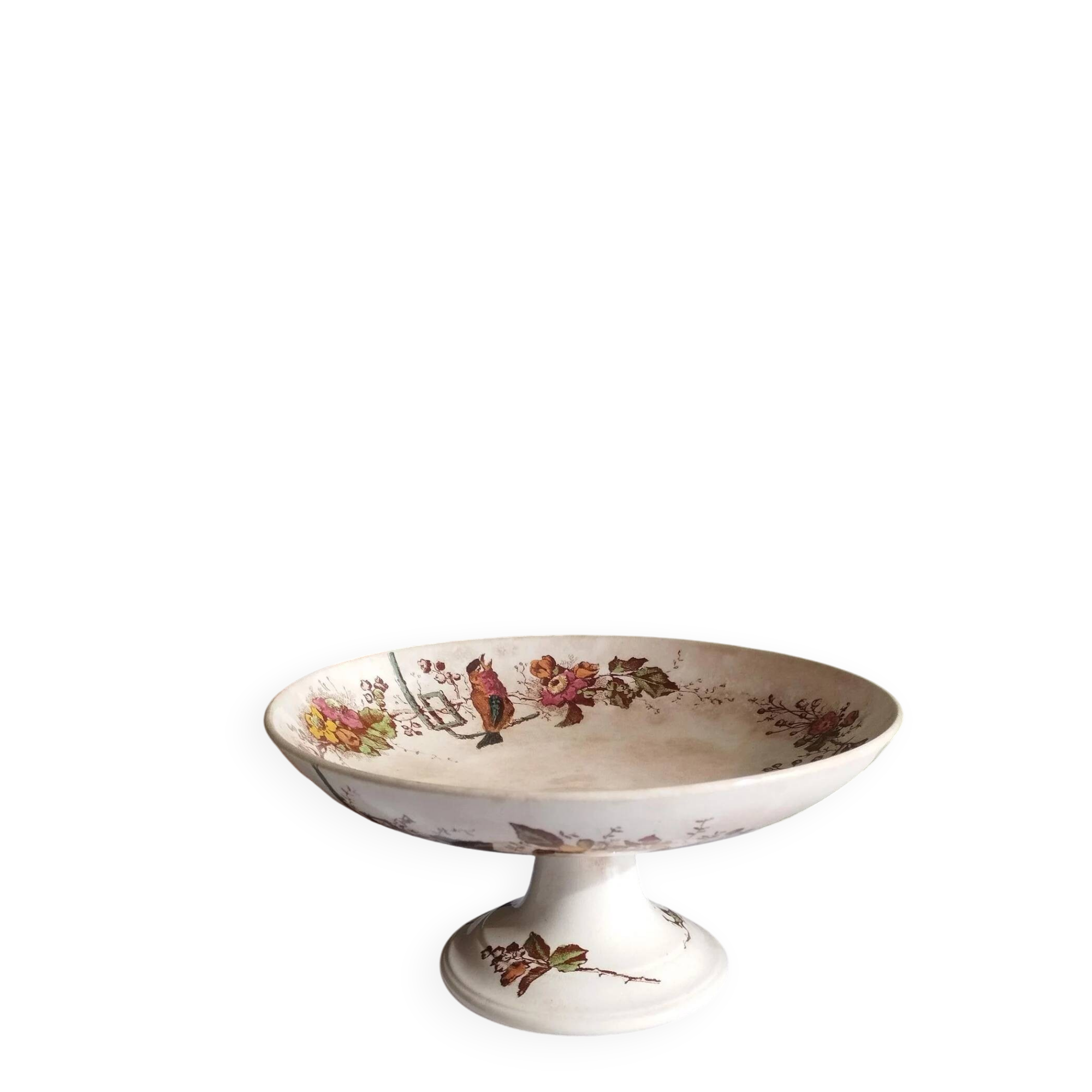 Ironstone compote E. Bourgeois Grand Dépôt Birds