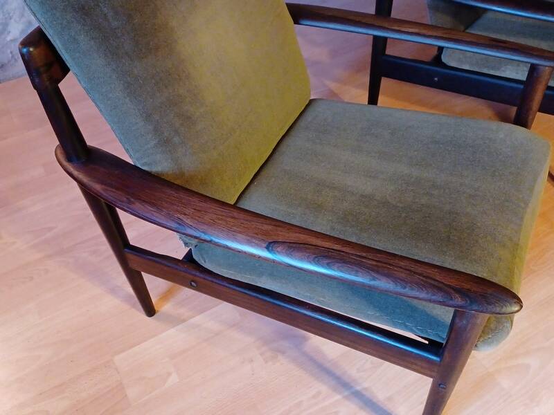 Pair of Danish Grete Jalk armchairs model Poul Jeppesen 56 in rosewood Denmark.