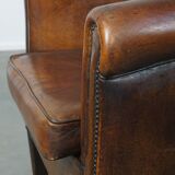 Cognac-Colored Vintage Sheepskin Leather Club Armchair