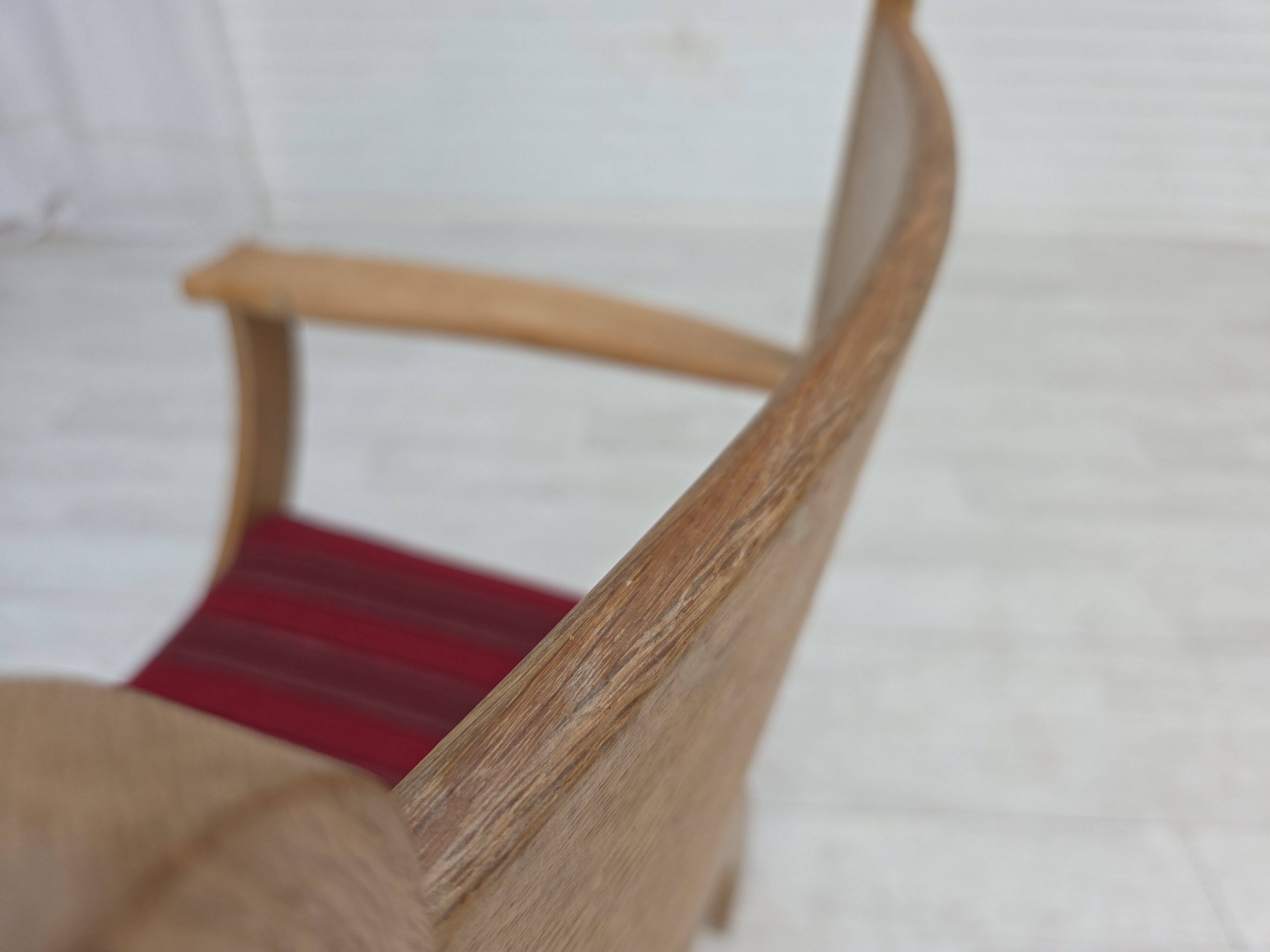 1970s, Danish armchair, original red furniture wool, solid oak wood.