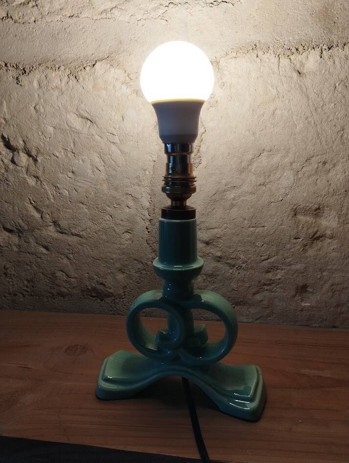 Green water slipware lamp base numbered – 1950s