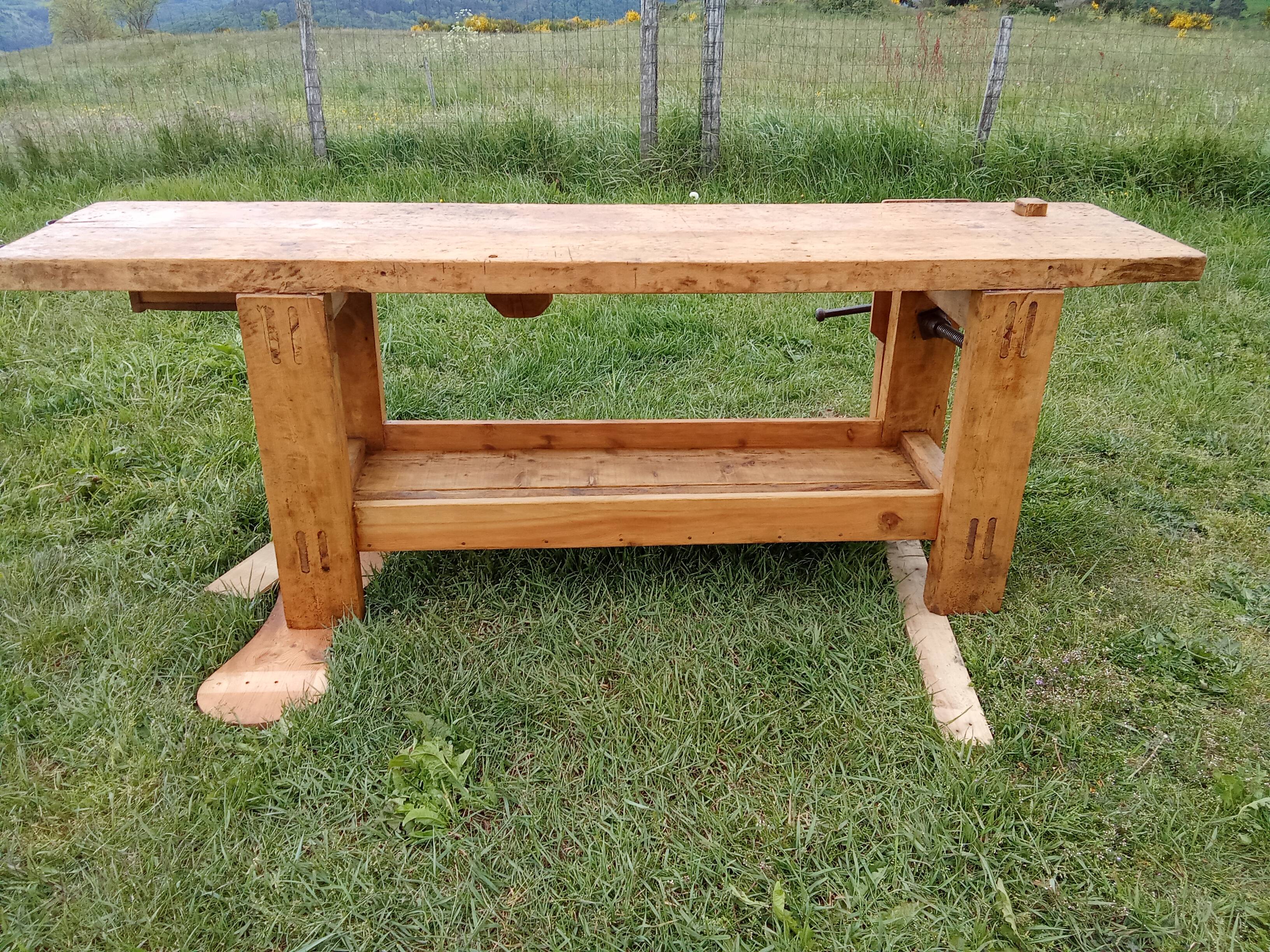 Old solid wood carpenter's workbench