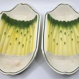 Salins earthenware slip dish decorated with asparagus, French, yellow and green, 20th century