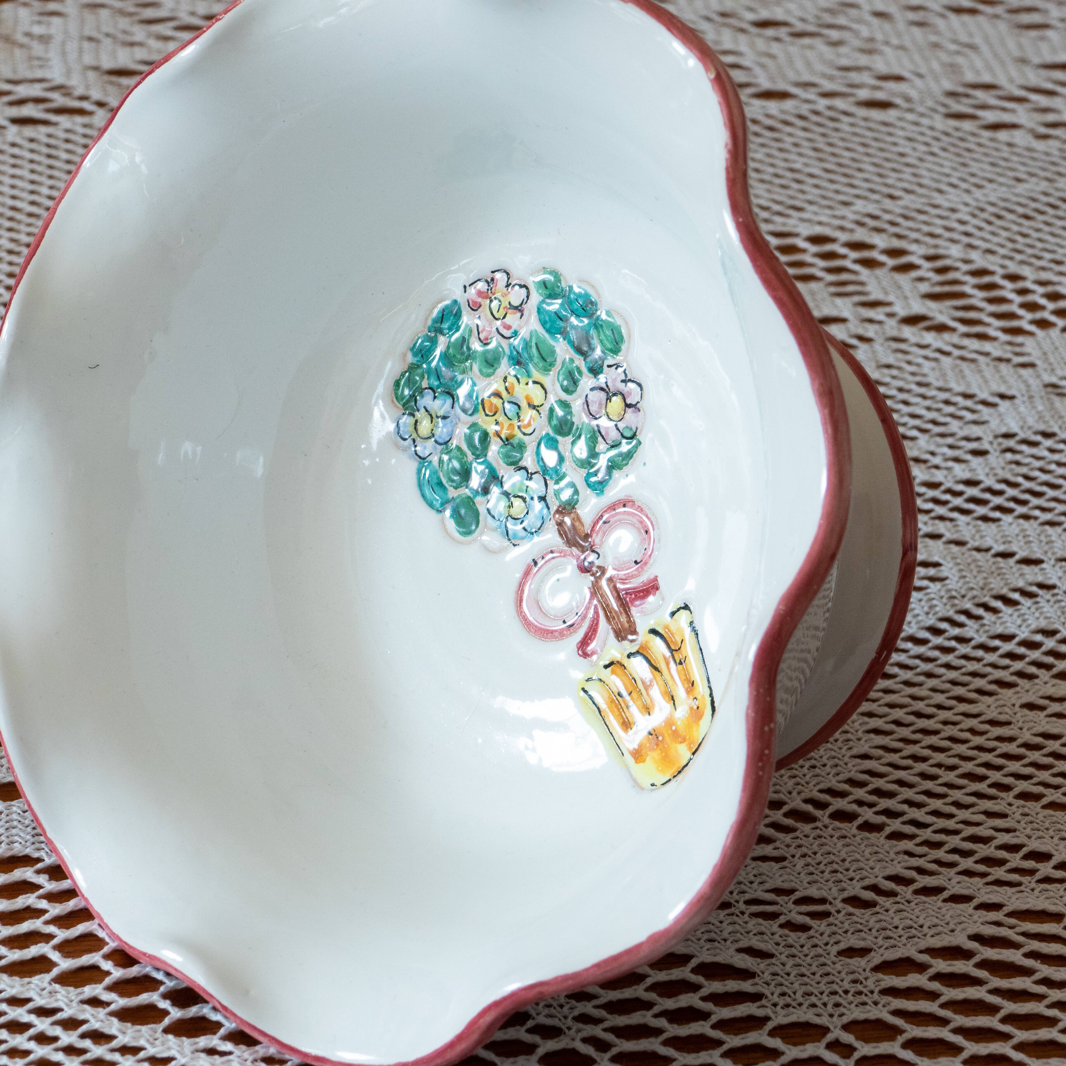 Grande coupe sur pied / Compotier artisanal en céramique émaillée