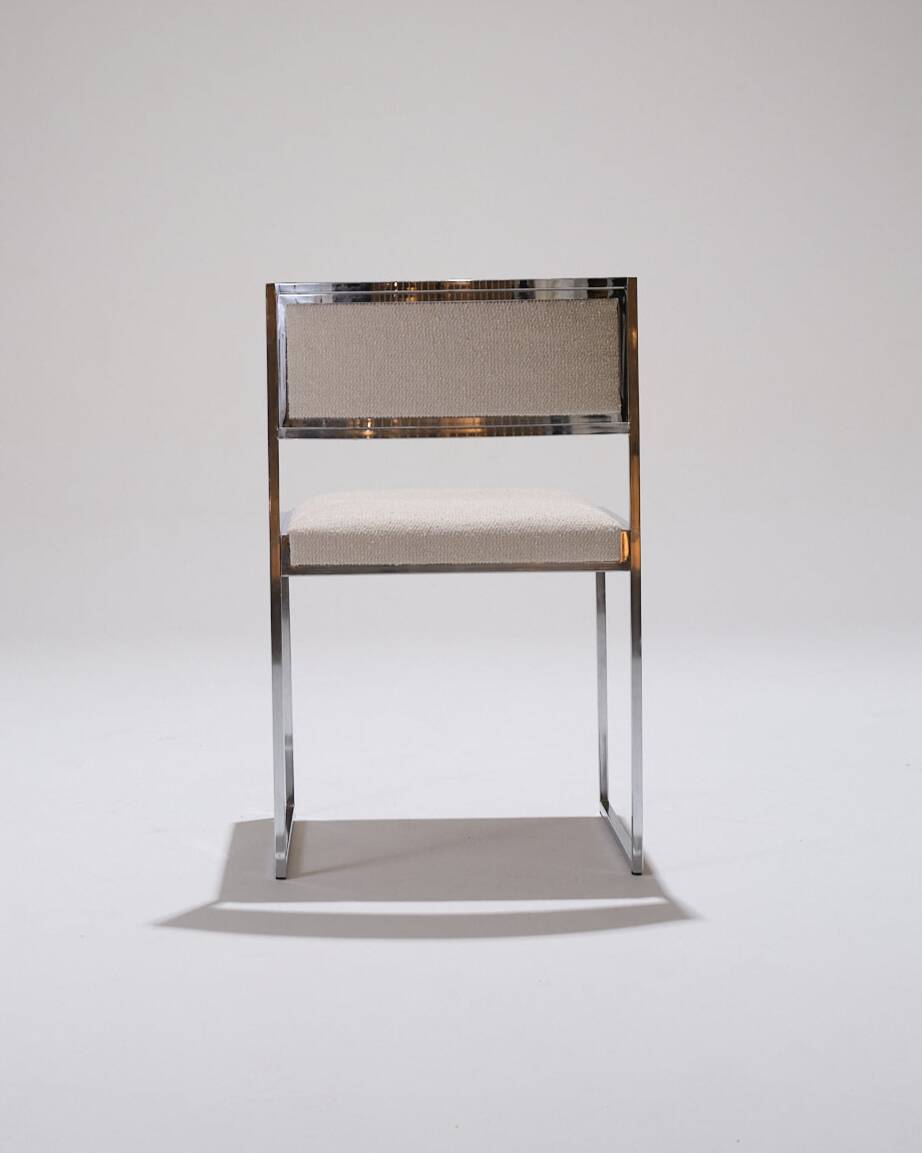 Pair of metal and textured fabric chairs, 1970s