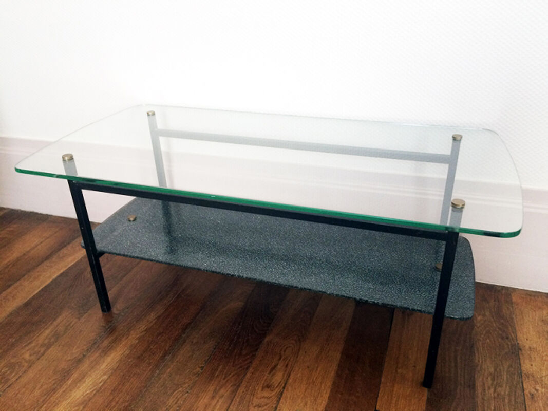 Table basse verre et métal 1960
