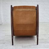 1960s, Scandinavian rocking chair, furniture velour, dark beech wood.