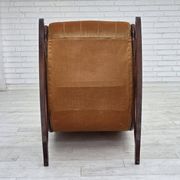 1960s, Scandinavian rocking chair, furniture velour, dark beech wood.