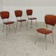 Set of 4 French chairs in camel brown imitation leather and chrome 1960