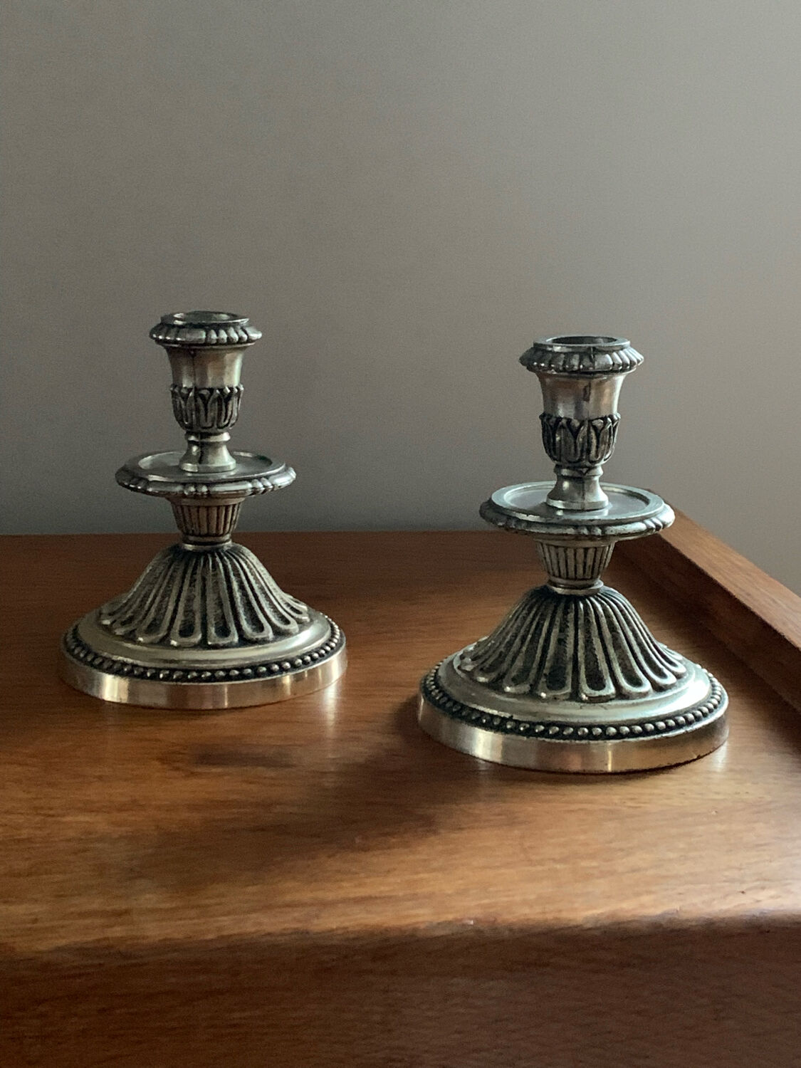 Silver metal candlesticks