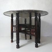 vintage folding oriental coffee table with silver metal top