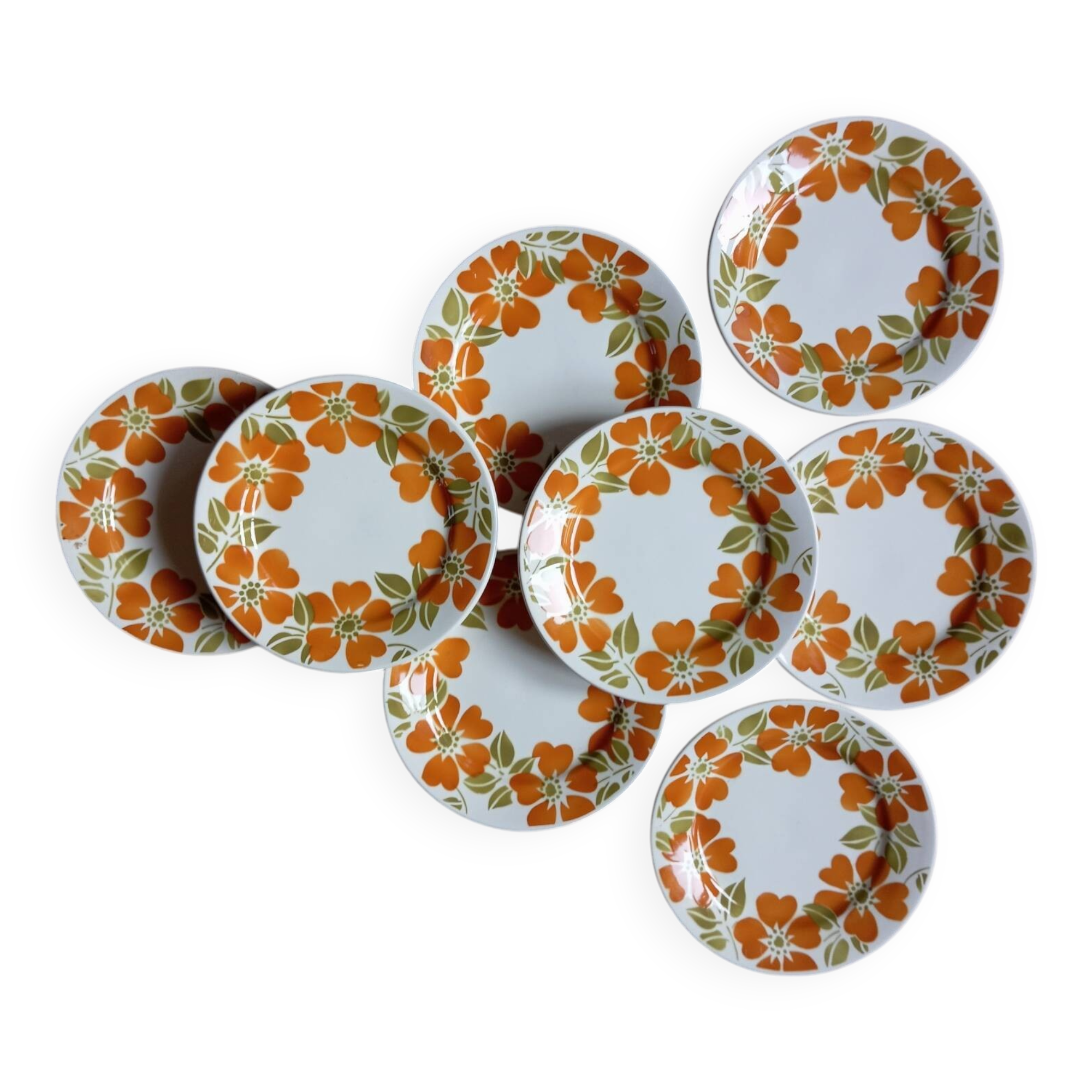 8 Digoin seventies floral dessert plates