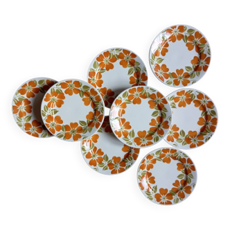 8 Digoin seventies floral dessert plates
