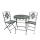 Patinated green folding wrought iron garden set with 1 table + 2 chairs.