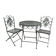 Patinated green folding wrought iron garden set with 1 table + 2 chairs.