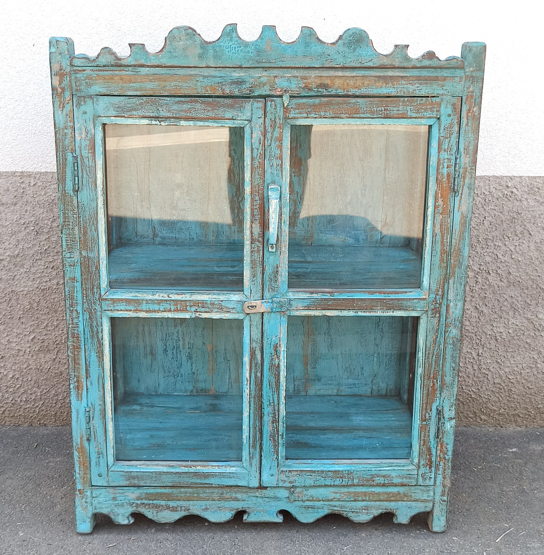 Blue wooden showcase