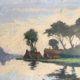 "calm water in holland": large pastel signed "ger van vliet"