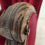 1960s, Danish relax chair, cherry-red furniture velour, oak wood.