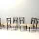 Set of Six Ebonized Beech Dining Chairs with Ivory Skai Upholstery, Italy