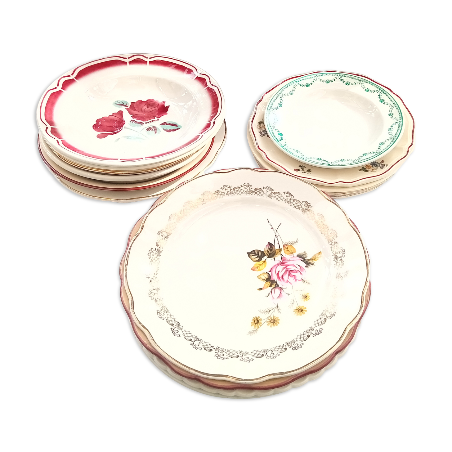Assorted 18 old flower plates