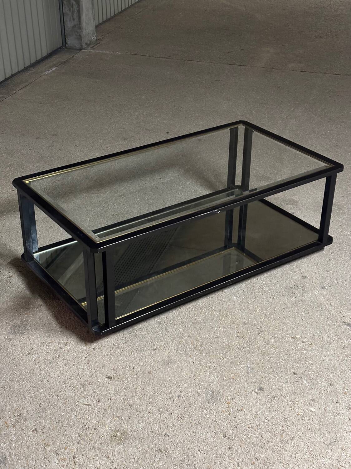 Large coffee table in metal, glass and mirror 1970