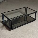 Large coffee table in metal, glass and mirror 1970