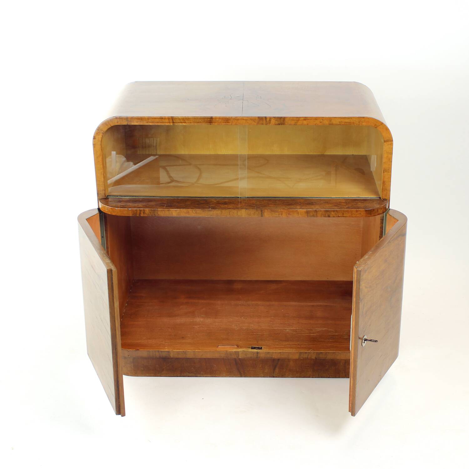 Art Deco Sideboard / Dry Bar In Walnut, Czechoslovakia 1930s