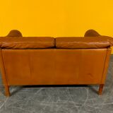Danish two seater tan leather Stouby sofa