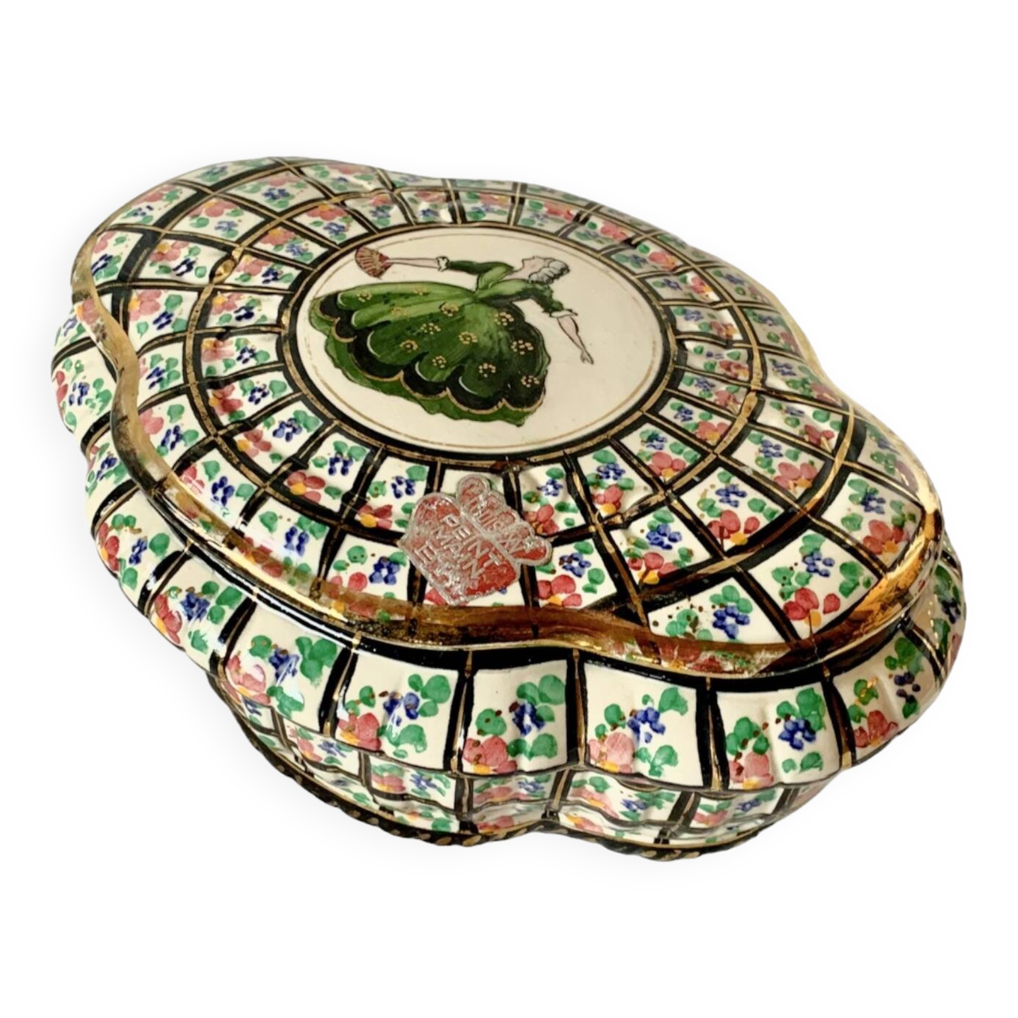 Vintage Hubert Bequet porcelain candy box - Louis XV series - 1950