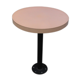 Table bistro pied métal plateau formica marron clair