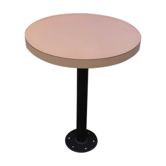 Table bistro pied métal plateau formica marron clair