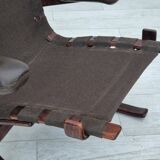1970s, Scandinavian armchair, original condition, furniture leather, bent wood, canvas.