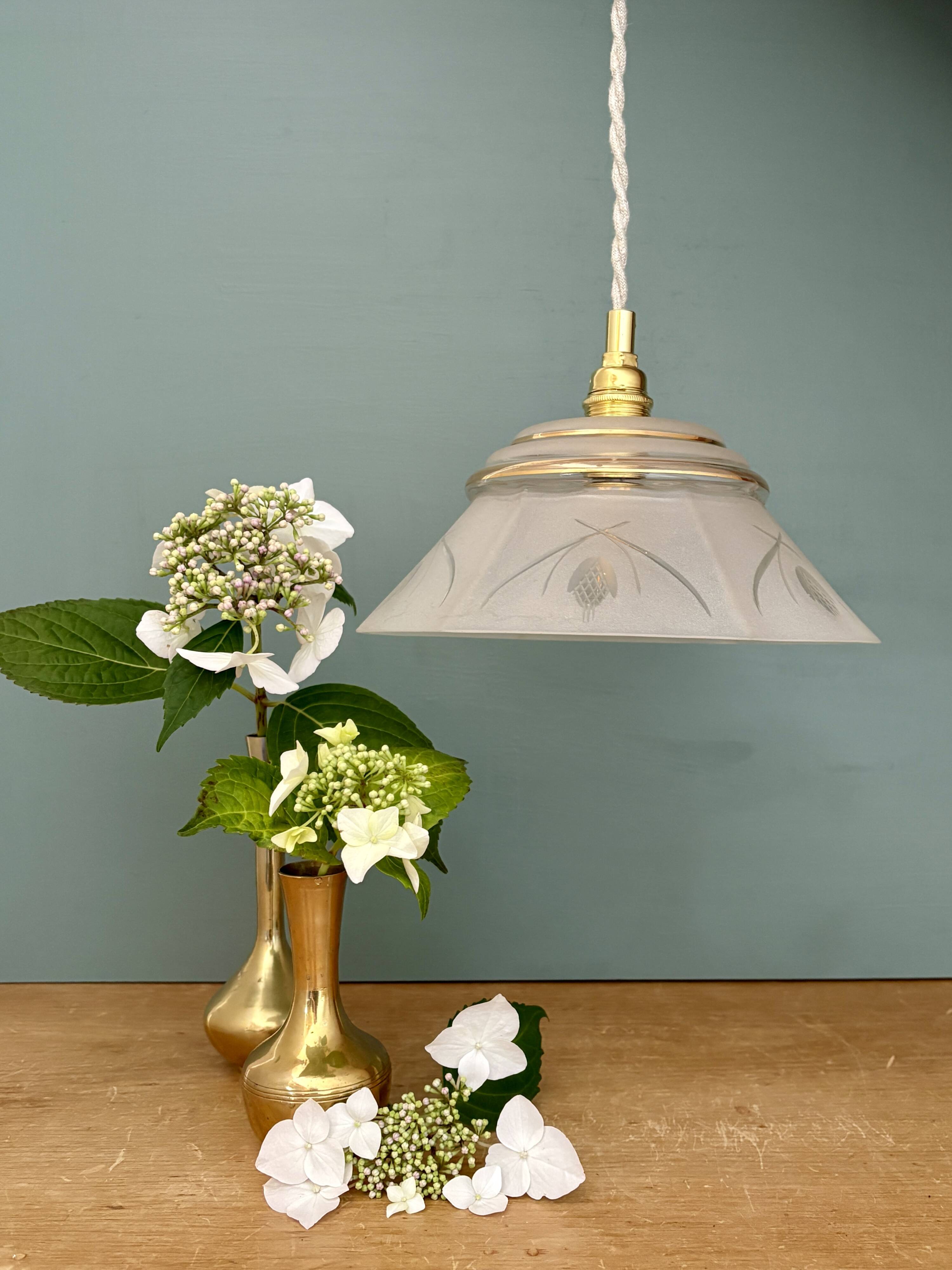 Vintage frosted glass lampshade pendant light