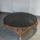 Large Peacock-French Riviera coffee table in rattan, bamboo, glass, vintage.