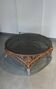 Large Peacock-French Riviera coffee table in rattan, bamboo, glass, vintage.