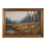 Painting „Two Deer by the Water”, Danish design, 1960s, by Wolmer Zier