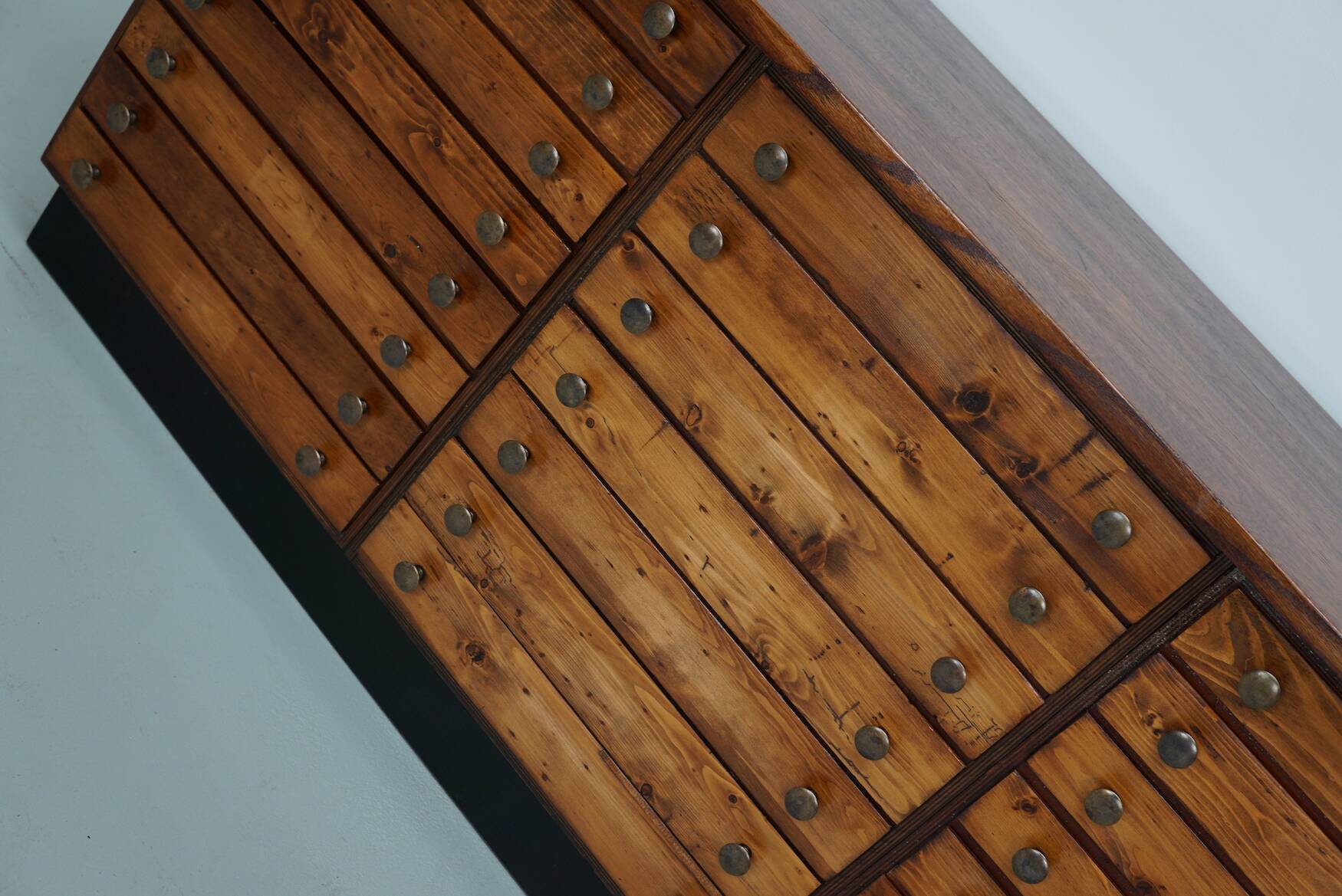 Vintage German pine and oak apothecary cabinet, 1950s