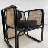 Fauteuil cubique en rotin noir et cannage
